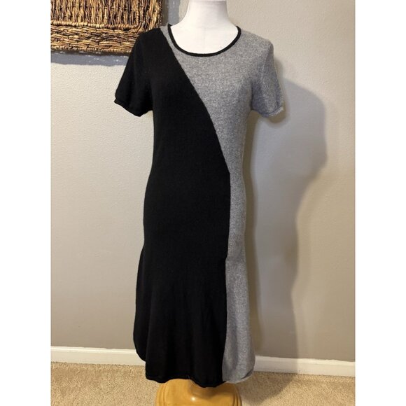 Lusso Knit Sweater Midi Dress M Medium Black Gray Cashmere Short Sleeve Washable - Picture 4 of 11